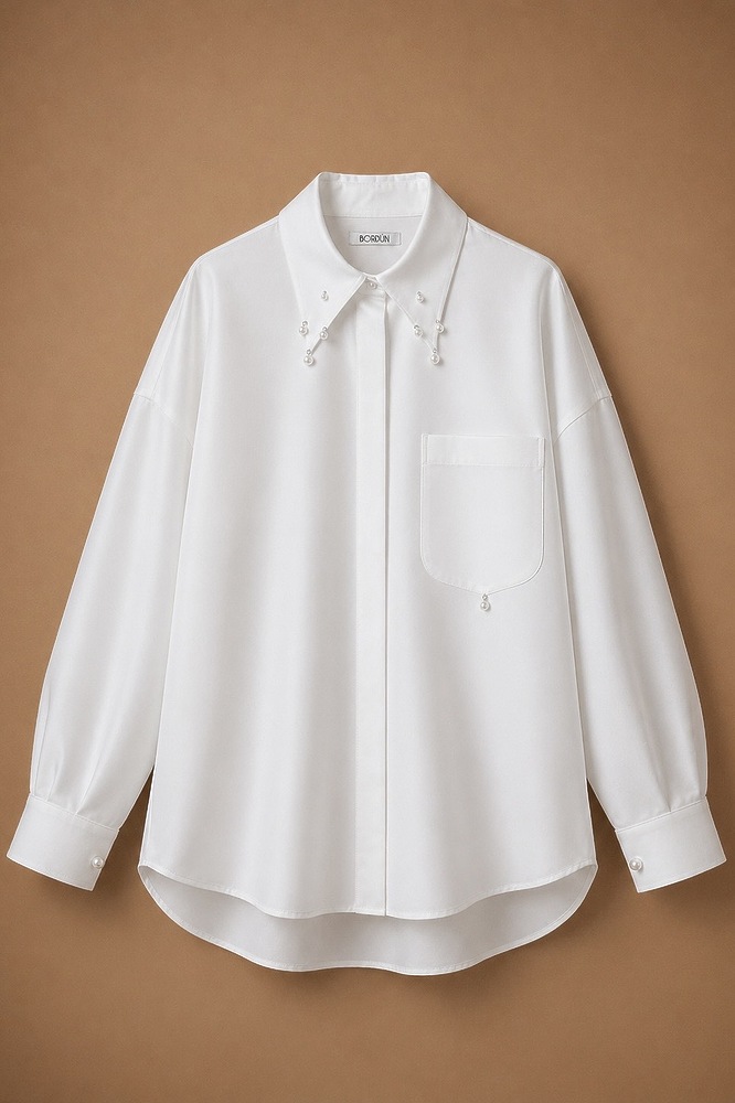 Evening shirt decorated with pearls
